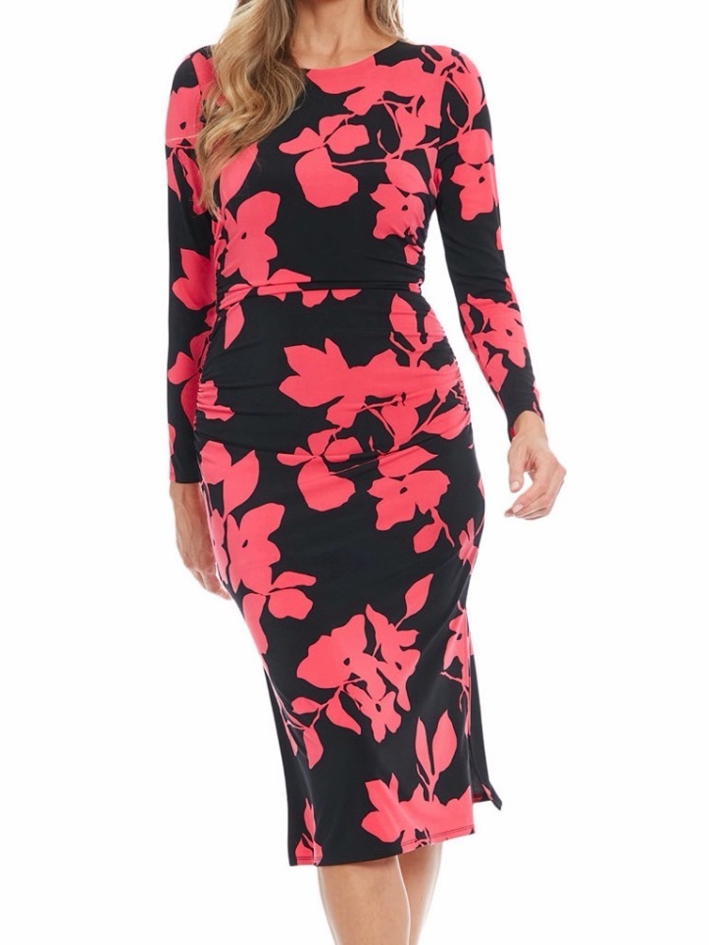 NWT London Times Black Dress with Pink Floral Print, 14P